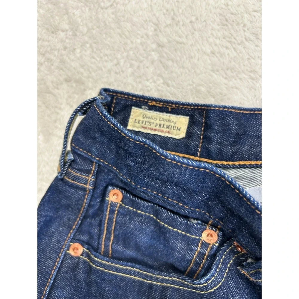 Levi's 501 Selvedge Straight Leg Jeans Mens 30x30 Navy Blue Button Fly (28x28)